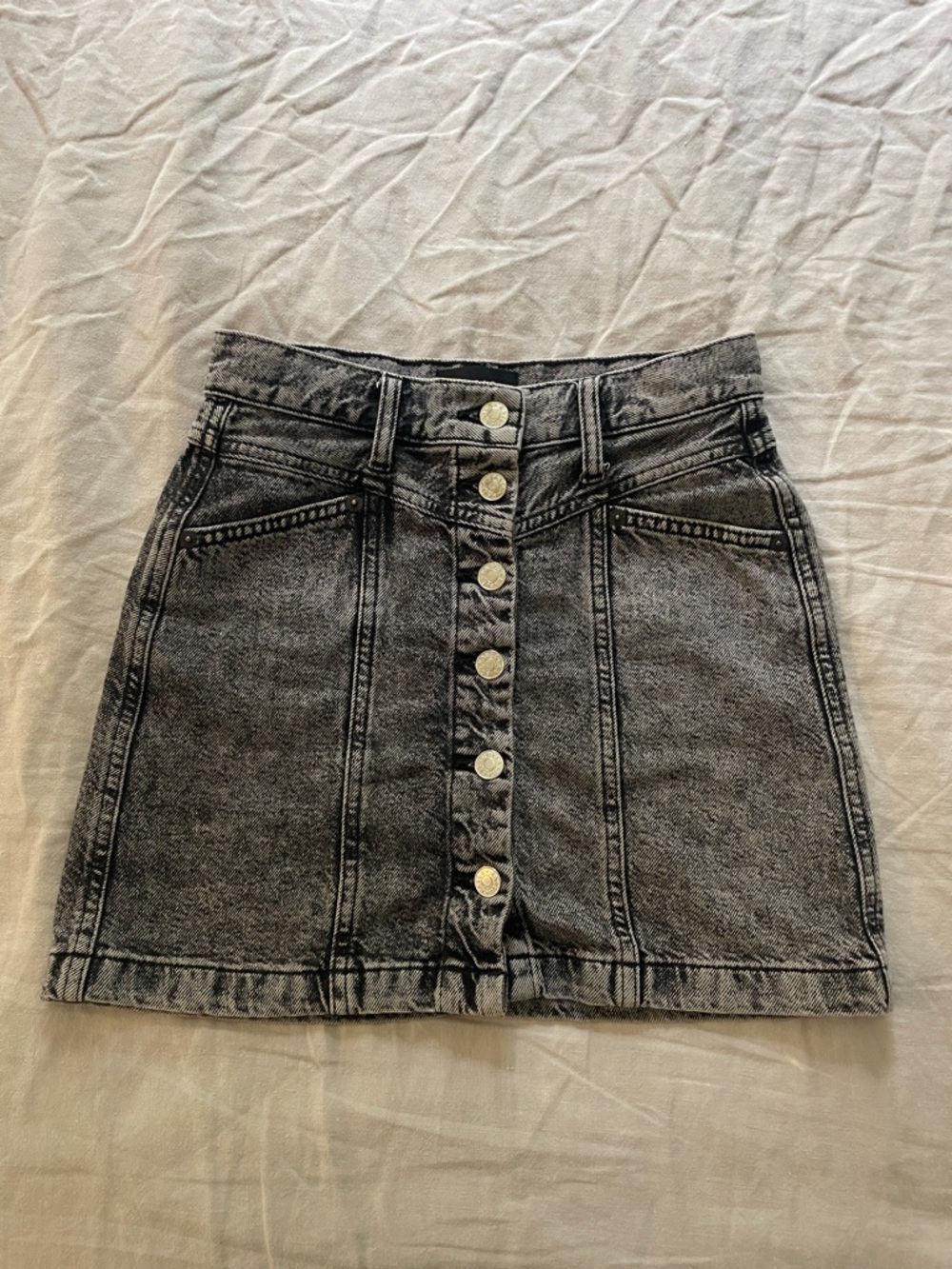 Rails Grey Button-Front Denim Mini Skirt